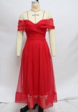 Occasional Red Off Shoulder High Waist A-Line Prom Dress