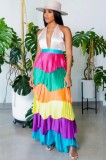 Colorful Layered Halter Sexy Maxi Dress