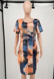 Trendy Plus Size Tie Dye Midi Bodycon Dress