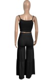Black Cami Crop Top and High Waisted Wide Leg Pants Set