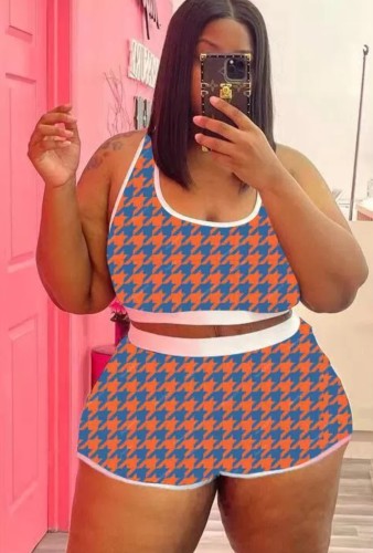 Plus Size Print Crop Tank and Shorts Two Piece Set