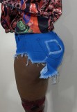 Sexy High Cut Dark Blue High Waist Fringe Denim Shorts