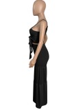 Black Cami Crop Top and High Waisted Wide Leg Pants Set