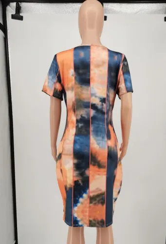 Trendy Plus Size Tie Dye Midi Bodycon Dress