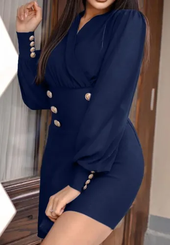 Blue Office Puff Sleeve Mini Dress