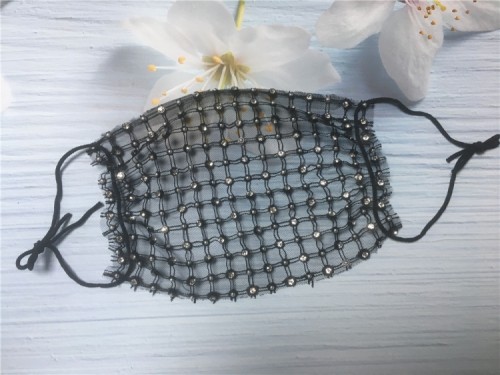 Rhinestone Hollow Out Black Face Mask