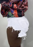 Sexy High Cut White High Waist Fringe Denim Shorts