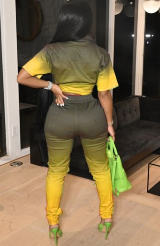 Gradient Blouse and High Waist Pants Trendy 2PCS Set