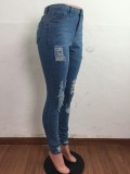 Blue High Waisted Distressed Jeans