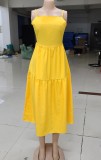 Yellow A-Line Tie Back Cami Midi Dress