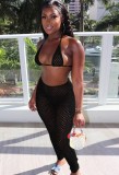 Black Hollow Out Mesh Bra and Pants Two Piece Beachwear