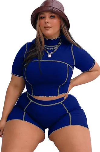 Plus Size Sports Crop Top and Shorts Yoga Set