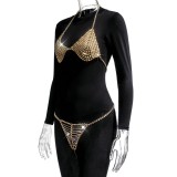 Golden Rhinestone Sexy Bra and Pantie Set