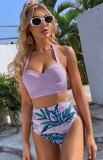 Print Lilac High Waisted 2PCS Swimwear
