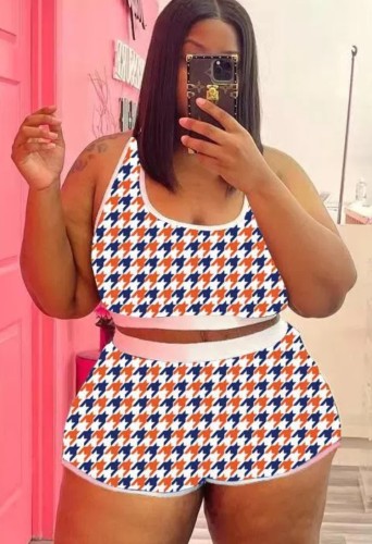 Plus Size Print Crop Tank and Shorts Two Piece Set