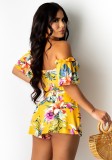 Floral Yellow Off Shoulder Crop Top and Shorts Set