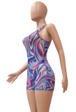 Abstract Print Sleeveless Bodycon Rompers with Pantie