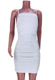 White Sexy Strap Ruched Mini Dress