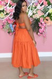 Orange A-Line Tie Back Cami Midi Dress