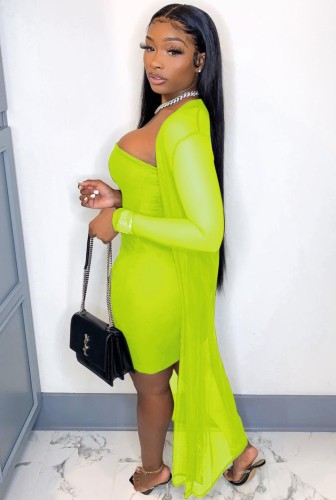 Sexy Green Strapless Bodycon Dress with Long Cardigan
