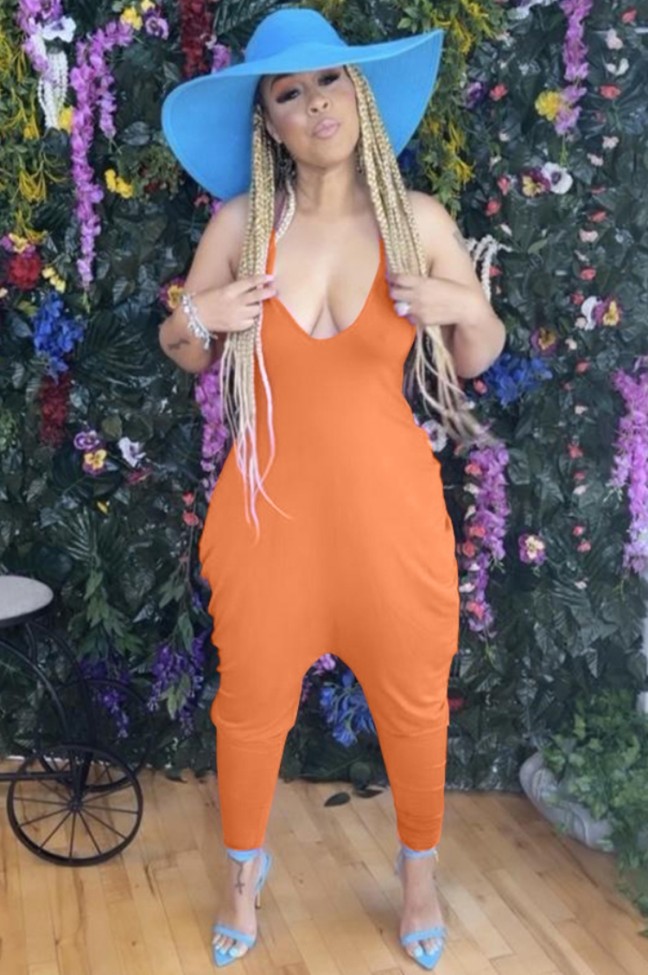 Baggy Orange Halter Loose Jumpsuit