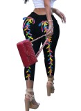 Tight Black Jeans with Colorful Lace Up Back