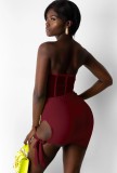 Red Sexy Strapless Cutout Irregular Club Dress