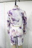 Tie Dye Long Sleeve Short Jacket and High Waist Short Sports Suit