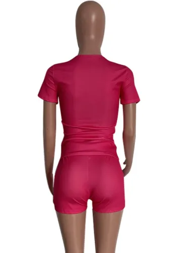 Hot Pink Print Top and Shorts Summer Sports Suit