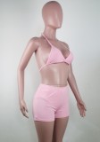 Sexy Pink Bikini & Boy Shorts 3pcs Set