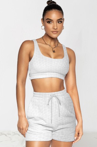 Fitness Gray Textured Bra Top and Shorts Set