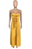 Yellow Cami Crop Top and High Waisted Wide Leg Pants Set
