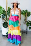 Colorful Layered Halter Sexy Maxi Dress