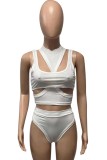 White Hollow Out Crop Tank and High Waist Panty 2PCS Set