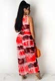 Tie Dye Side Slit Hollow Out Sleeveless Long Dress Beach Cover Up
