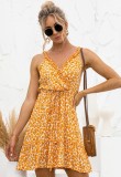 Boho Floral V-Neck Strap Fit and Flare Skater Dress