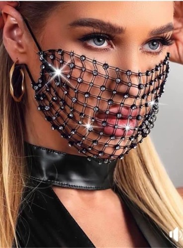 Rhinestone Hollow Out Black Face Mask