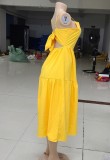 Yellow A-Line Tie Back Cami Midi Dress