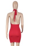 Red Sexy Wrap Halter Hollow Out Mini Club Dress