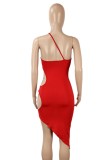 Red Sexy Cut Out One Shoulder Irregular Bodycon Dress