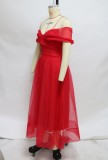 Occasional Red Off Shoulder High Waist A-Line Prom Dress