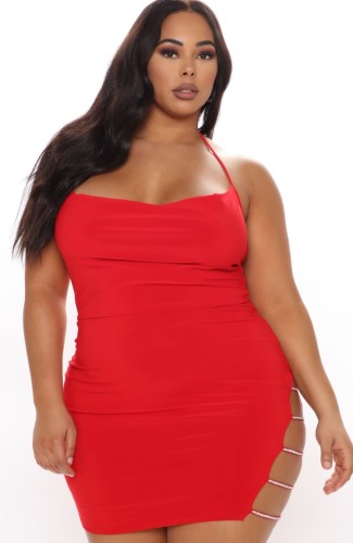 Sexy Red Hollow Out Low Back Halter Mini Club Dress