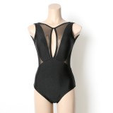 Mesh Splicing Keyhole Sexy Black One Piece Swimsuit