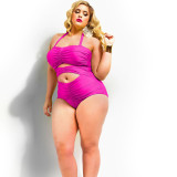 Plus Size Hot Pink Underwired Cut Out Halter Sexy One Piece Swimsuit