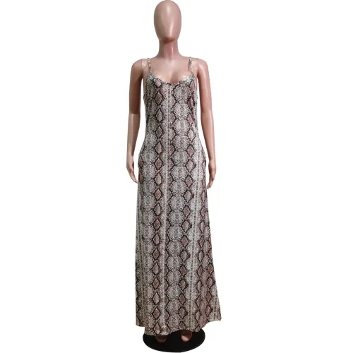 Snakeskin Brown Green Cami Loose Maxi Dress