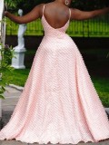 Pink Strap High Low Long Prom Dress