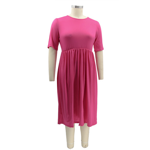 Plus Size Hot Pink Short Sleeve Loose Casual Dress