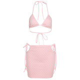 Summer Pink Bra Top and Cut Out Mini Skirt Two Piece Set