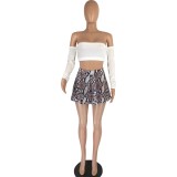 Sexy White Off Shoulder Crop Top and Snakeskin Mini Skirt Set