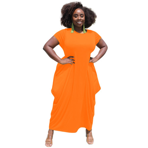 Orange Short Sleeve Irregular Long Casual Dress